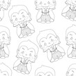 © Tatiana - Cute cartoon baby vampire character seamless pattern template. Halloween vector illustration in black and white for game, background, pattern, wallpaper, decor. Coloring paper, page, story book, print
