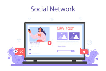 Wall Mural - blogger online service or platform. character sharing media content