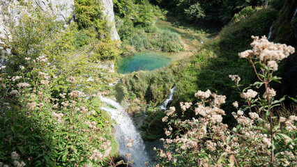 National park Plitvicer lakes with beautiful turquois water and water fall