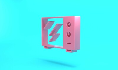 Sticker - Pink Microwave oven icon isolated on turquoise blue background. Home appliances icon. Minimalism concept. 3D render illustration