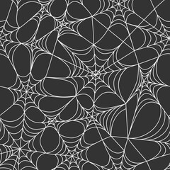 Hand drawn cute autumn seamless pattern with spider web. Flat vector spooky Halloween print design in doodle style. Repeated background, textile, wrapping or wallpaper.
