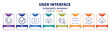 infographic template with icons and 8 options or steps. infographic for user interface concept. included restart, right, video play, cloud upload, exchange personel, curve line, opposite directions,