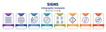 Infographic Template With Icons And 8 Options Or Steps. Infographic For Signs Concept. Included Align Center, Radioactive, Emergency Exit, Prohibition, Alignment, Exclamation, Electric Current,