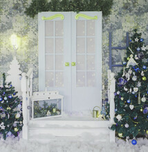 Porch With Door In Christmas Decorations