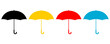 Set umbrella open protection water rain and sun light black yellow red and blue flat vector icon design.