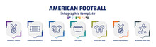 Infographic Template With Icons And 7 Options Or Steps. Infographic For American Football Concept. Included Football Medal, American Football Mark, Padded Shirt, Hot Dog, Shoulder Pad, American