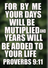 English Bible Verses "  For  By Me Your Days  Will Be  Multiplied And Years Will Be Added To  Your Life Proverbs 9 :11 "
