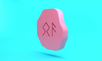 Sticker - Pink Magic runes icon isolated on turquoise blue background. Minimalism concept. 3D render illustration