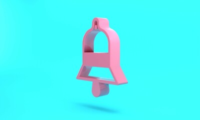 Wall Mural - Pink Train station bell icon isolated on turquoise blue background. Minimalism concept. 3D render illustration