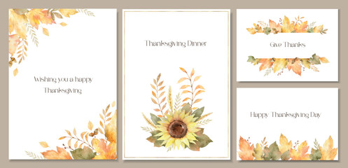 Wall Mural - Watercolor vector sets of templates with autumn foliage.