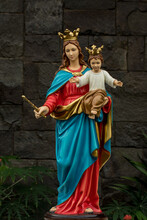 The Beautiful Statue Of Mary Help Of Christians In Monastery Wisma Salesian Don Bosco, Jakarta, Indonesia.