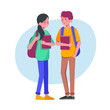 © Tanka - Couple of students flat vector illustration. Young girl and boy holding books isolated characters on white background. Happy teenager in casual clothes. Youth lifestyle.