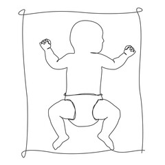 Wall Mural - single line drawing of baby in diaper sleeping on its back, line art vector illustration
