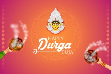 Sticker - Goddess Durga Face in Happy Durga Puja Subh Navratri Indian religious festival background