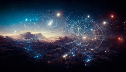 Wall Mural - abstract space background. constellations and nebulae, horoscope and predictions. universe. 3d illus