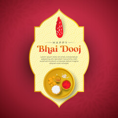 Happy Bhai Dooj Greeting Template with Decorative Ornaments, Bhai Tika, Indian Religious Festival Bhai Dooj Wishes Background