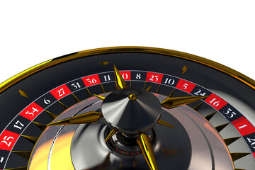 Wall Mural - PNG Casino Roulette Wheel Closeup Graphic 3D Render with Transparent Background. Classic Casino Roulette