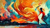 traditional music dance poster, black woman dancing, colorful illustration