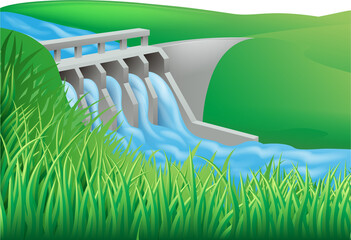 Wall Mural - Hydro dam water power energy illustration