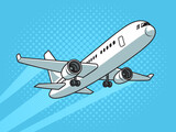 Fototapeta Tematy - taking off passenger plane pop art retro vector illustration. Comic book style imitation.