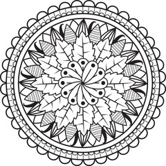  Hand drawing mandala flower pattern coloring page,
