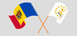Crossed and waving flags of Moldova and the State of Rhode Island