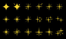 Gold, Orange, Yellow Sparkles Signs Symbols. Easy Editable Stroke. Vector Illustration. EPS 10.