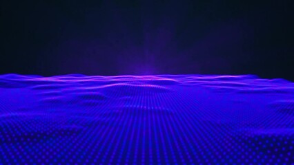 Wall Mural - Blue virtual reality animation glowing luminance laser background, abstract technology horizontal line purple light glow, galaxy geometric internet 80s style wallpaper