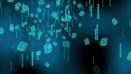 Network data travels at speed in cyberspace on blue background