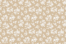 Vintage Seamless Floral Pattern. Liberty Style Background Of Small White Flowers. Small Flowers Scattered Over A Light Beige Background. Stock Vector For Printing On Surfaces. Abstract Flowers.