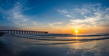 Sunrise Over The Atlantic Ocean And The Jacksonville Baech Pier In Jacksonville Beach Florida USA
