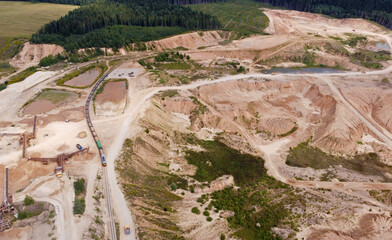 Aerial view of the mining quarry. Industrial landscape sand and desert.