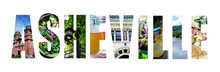 Text Collage Of Images From Asheville North Carolina Cutout On White