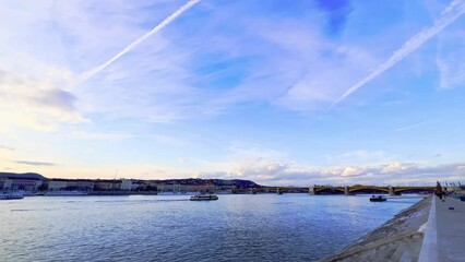 Canvas Print - Panorama of bright dusk sky over Danube River, Budapest, Hungary