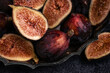 Figs in a silver dish on the table. Close up. High quality photo