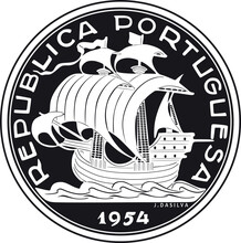 Portugal Coin With Sailboat Year 1954 Handmade Design Vector