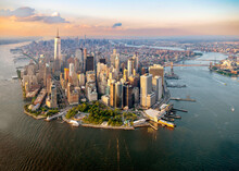 Aerial View From A Helicopter Go Lower Manhattan,New York City,USA