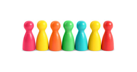 Wall Mural - Colorful pawns on white background. Social inclusion concept