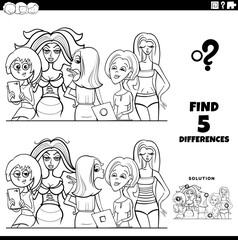 Wall Mural - differences game with comic woman coloring page