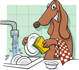 Wall Mural - cartoon dog animal character washing dishes