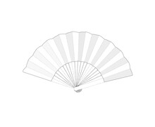 Hand Fan, Simple Japanese Geisha White Paper Air Fan. Vector Illustration. Asian Traditiional Accessory. Graphic Stock Image. Bamboo Wood Woman China Beauty Culture. Clip Art Drawing