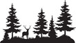 vector pine forest and deer