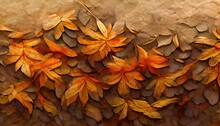 Closeup Texture Of Lovely Autumn Tree Leaves With Artistic Patterns
