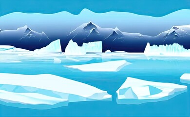 Wall Mural - Iceburg landscape Arctic and Antarctic, cold landscape with ice and snow water glacier and icy cliff snow mountains. Greenland or Iceland polar winter scene.