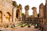 Fototapeta  - Ruins of Southern Baths of Perge. Stone columns and walls of ancient city.