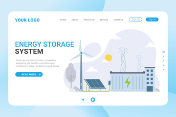 Energy storage system using batteries from sustainable and environmental friendly electricity source landing page template