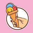 Minimalist ice cream logo template in the waffle cone. Ice cream vector icon. Hand drawn style illustration for sticker and t shirt design. 