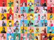 © Pixel-Shot - Collage with many people after shopping on colorful background