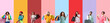 © Pixel-Shot - Set of happy people after shopping on colorful background