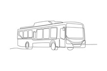 Single One Line Drawing Bus. Vehicle Concept. Continuous Line Draw Design Graphic Vector Illustration.